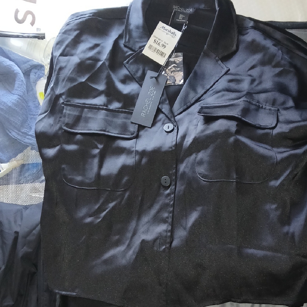 Rachel Zoe Black Silk Button Down Shirt